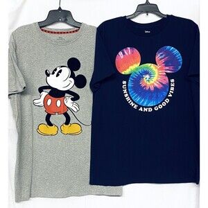 2 Women's Disney Mickey Mouse T Shirts Large Tie Dye Mickey & Full Body Mickey